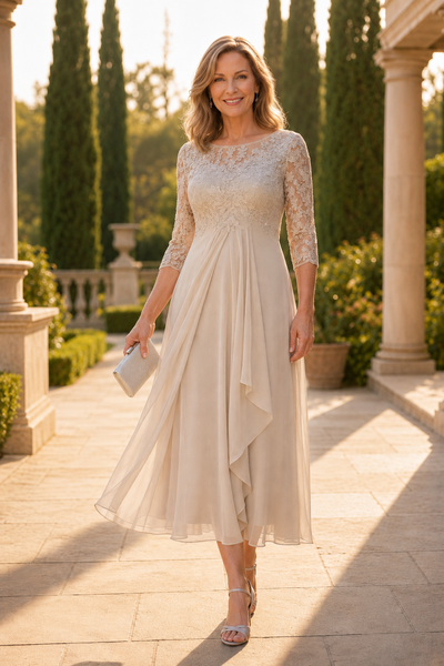 Maria™ Abito Elegante in Pizzo e Chiffon