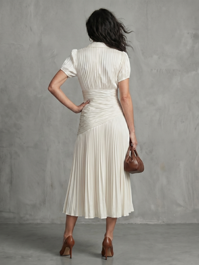 Theodora | Vestito Midi a Strisce con Vita Plissettata