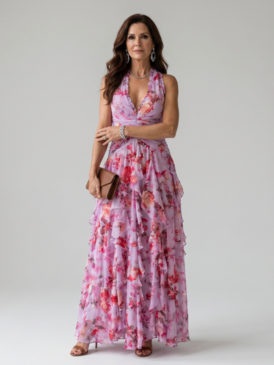 Nori | Top Maxi Floreale con Rouches e Scollo All'Americana
