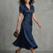 Theodora | Vestito Midi a Strisce con Vita Plissettata