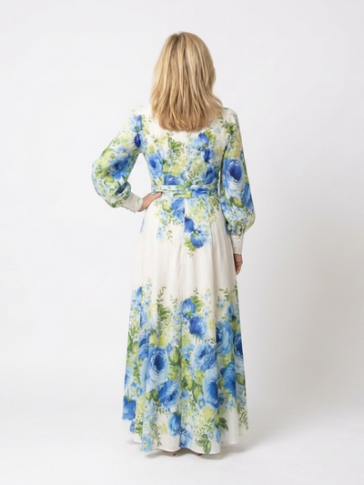 Harper | Abito Maxi a Maniche Lunghe con Fiori e Bottoni