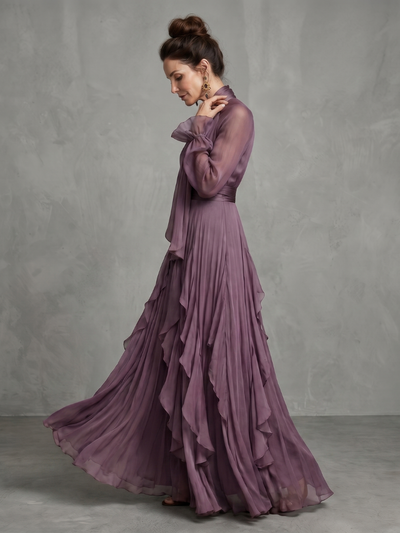 Demetria | Abito Maxi con Dettagli a Volant e Collo Legato