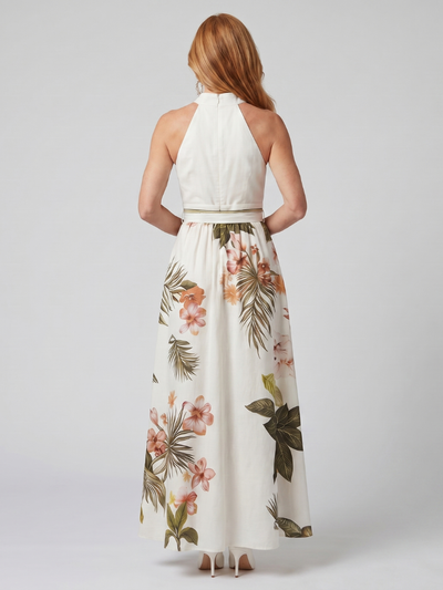Wiese | Abito Maxi con Collo All'Americana e Pannello Botanico