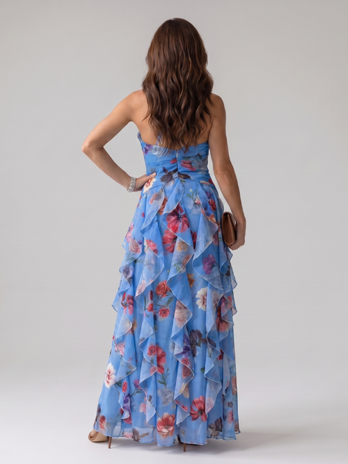 Nori | Top Maxi Floreale con Rouches e Scollo All'Americana