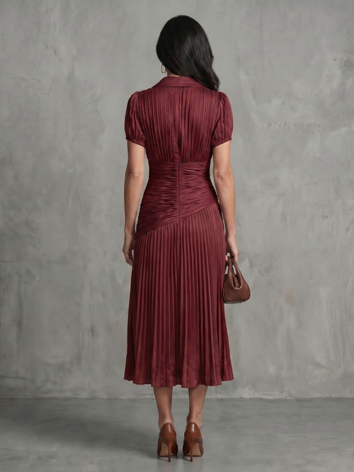 Theodora | Vestito Midi a Strisce con Vita Plissettata