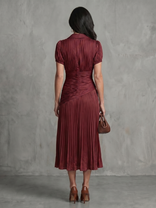 Theodora | Vestito Midi a Strisce con Vita Plissettata