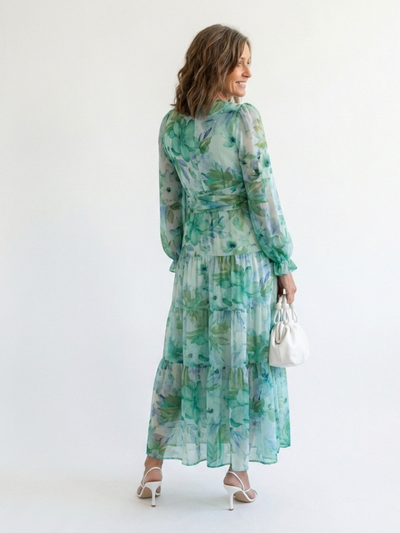 Althea | Abito Maxi a Maniche Lunghe con Fantasia Floreale