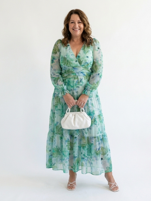 Althea | Abito Maxi a Maniche Lunghe con Fantasia Floreale