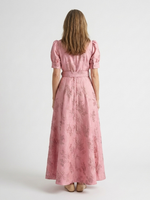 Xanthea | Abito maxi a maniche corte, aderente, con texture floreale