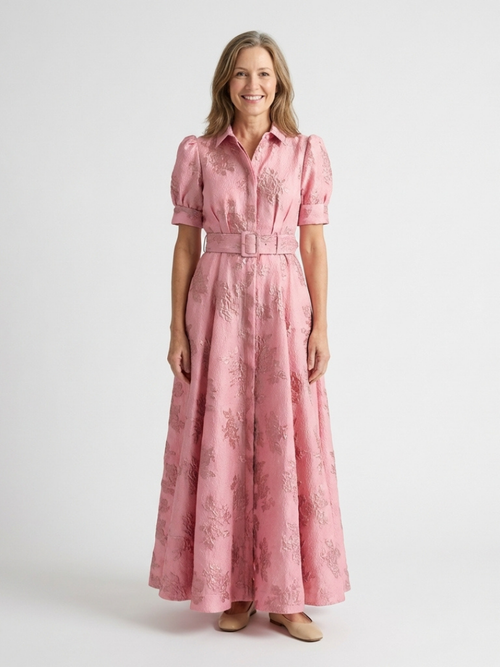 Xanthea | Abito maxi a maniche corte, aderente, con texture floreale