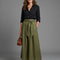 Vera | Set di Due Pezzi Blusa Nera Gonna Midi Verde Oliva