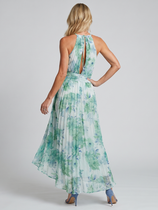 Portia | Abito Midi Floreale Pieghevole con Collo Halter