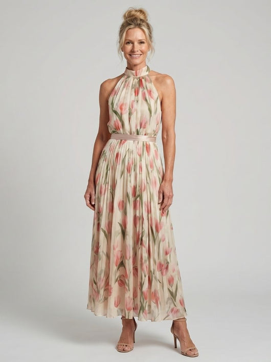 Aurelle | Abito Midi Floreale con Collo Halter